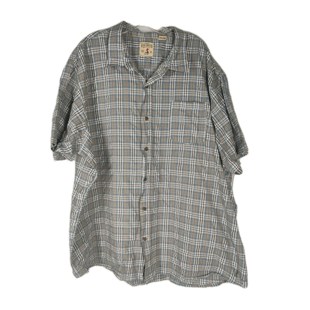 Red Head Brand Mens 4XL Gray/Blue Short Sleeve Collared Plaid Button Up Shirt